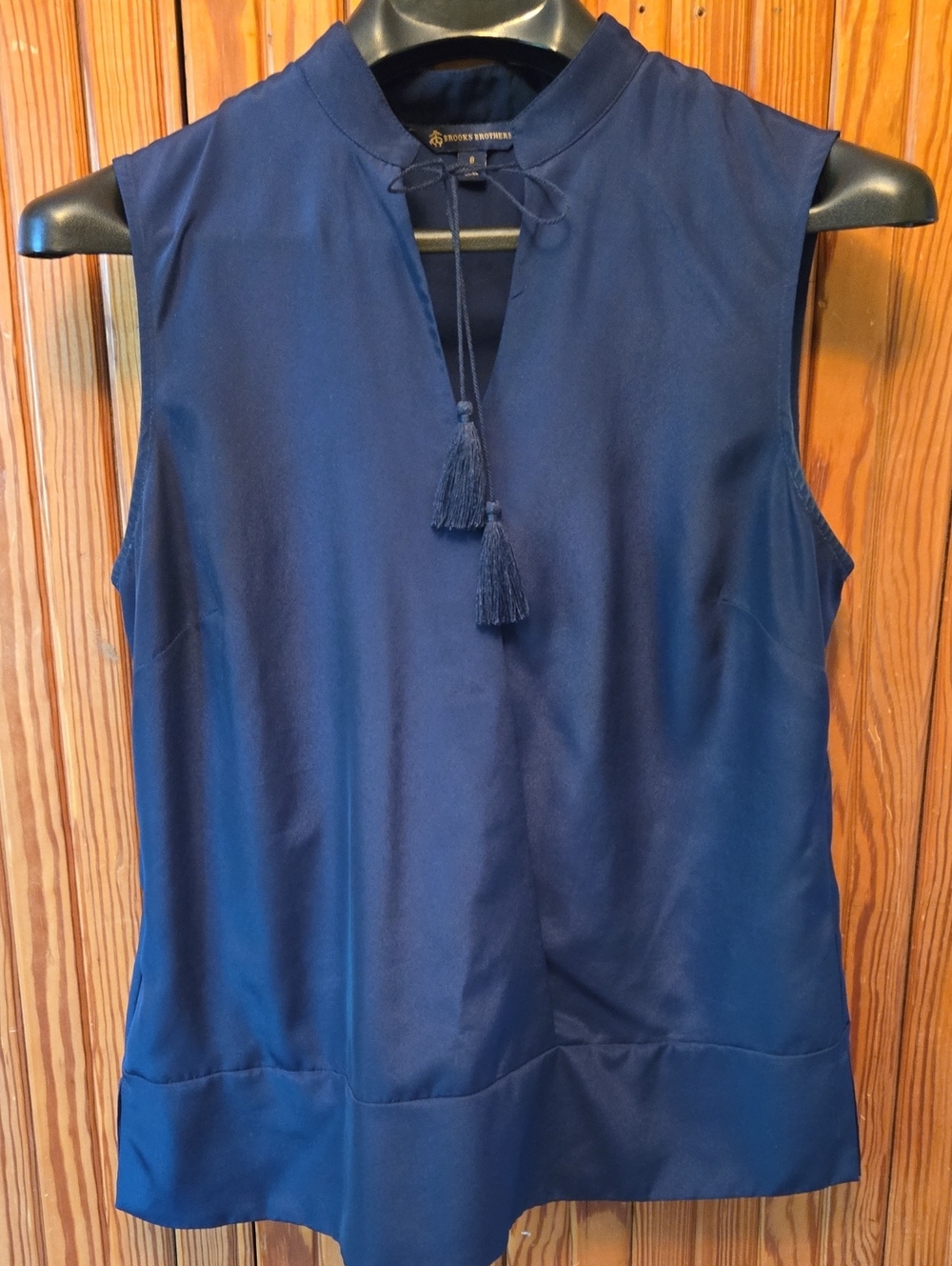 Brooks Brothers Navy Sleeveless Tassel-Front Keyhole Camisole